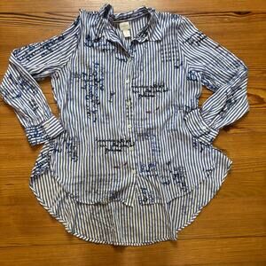 Chico's blue white striped Amalfi‎ button up long sleeve shirt SIZE 12